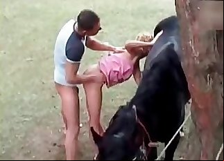 Mischievous bestial threesome with a blonde